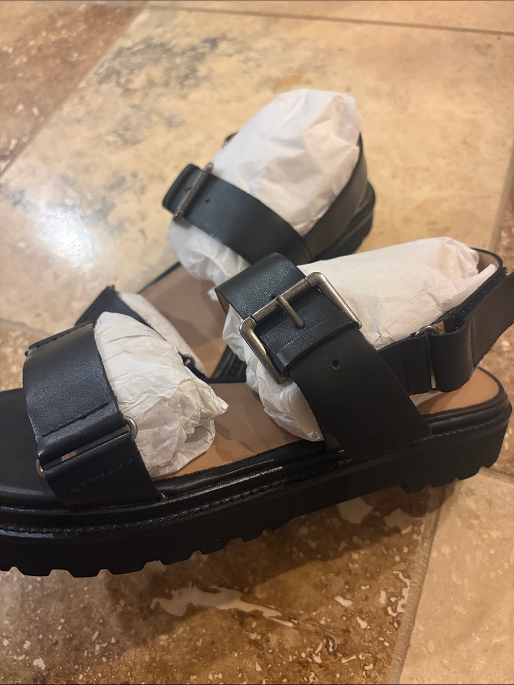 Madewell Leather Double Strap Buckle Lug Sandals - Picture 4 of 4